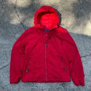 Polo Ralph Lauren Mens Red Hooded Puffer Jacket Size Medium Pony Logo Quilted